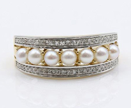 PEARL AND DIAMOND RING 14K TWO TONE