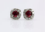 RUBY AND DIAMOND HALO EARRINGS 14K WHITE GOLD
