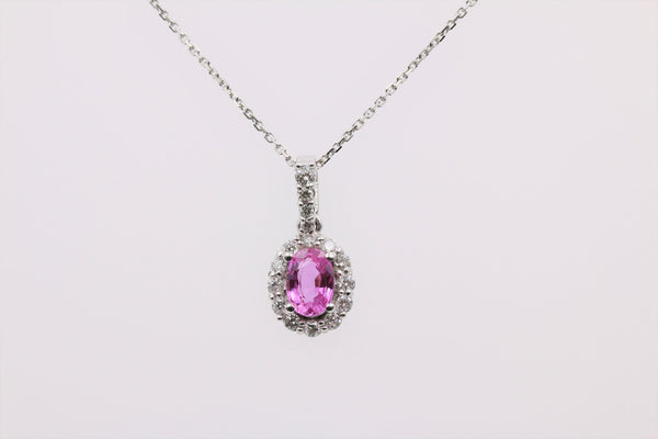 PINK SAPPHIRE AND DIAMOND PENDANT IN 14K WHITE GOLD