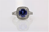 Tanzanite and Diamond double halo ring in 14k white gold