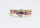 PINK SAPPHIRE AND DIAMOND HEART RING  14K YELLOW GOLD