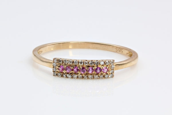 PINK SAPPHIRE AND DIAMOND RING 14K YELLOW GOLD
