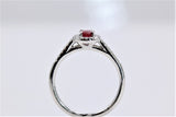 RUBY AND DIAMOND HALO RING IN 14K WHITE GOLD
